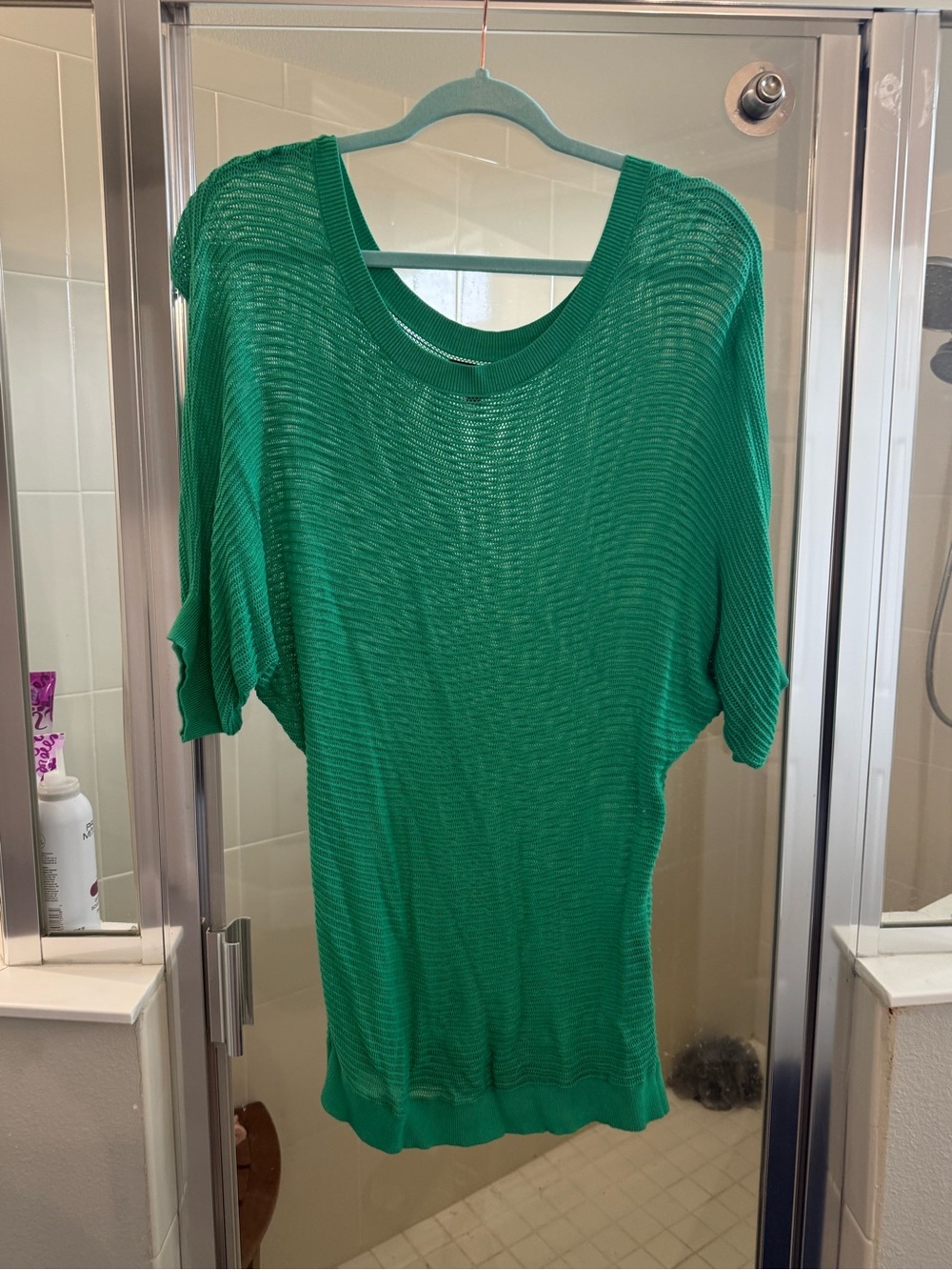 Express Emerald Open-Weave Knit Top - one shoulder drape or scoop neckline